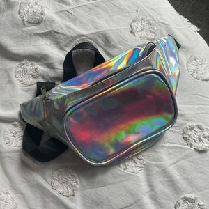 silver iridescent holographic fanny pack